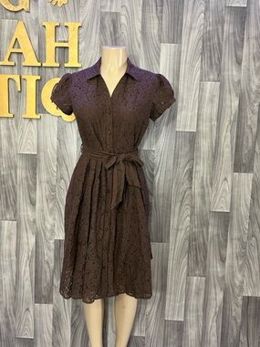 Apt. 9 Brown Lace Tie-Waist Midi Shirt Dress